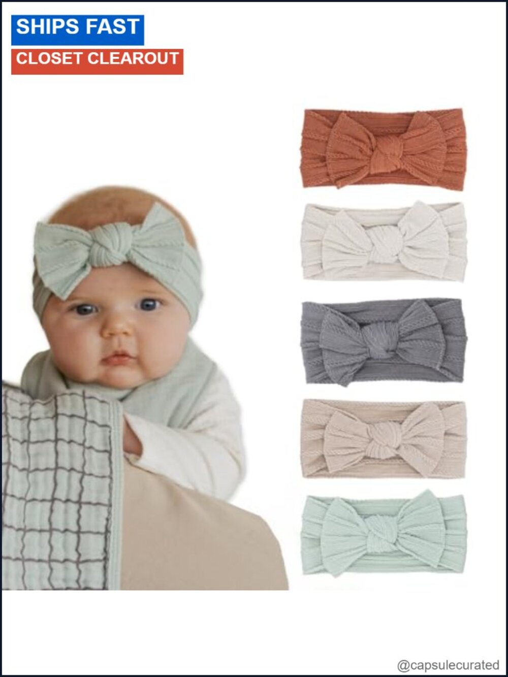 Cable Knit Nylon Baby Headbands 5 Pack Knotted Bows Newborn Toddler